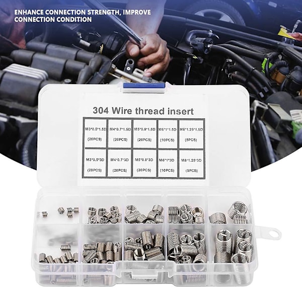 150 Pack kierrekorjaussisäkkeet, M3-m8 ruostumattomasta teräksestä valmistettu helicoil-kierrekorjaus kierresisäkkeen kierreliitosvalikoima