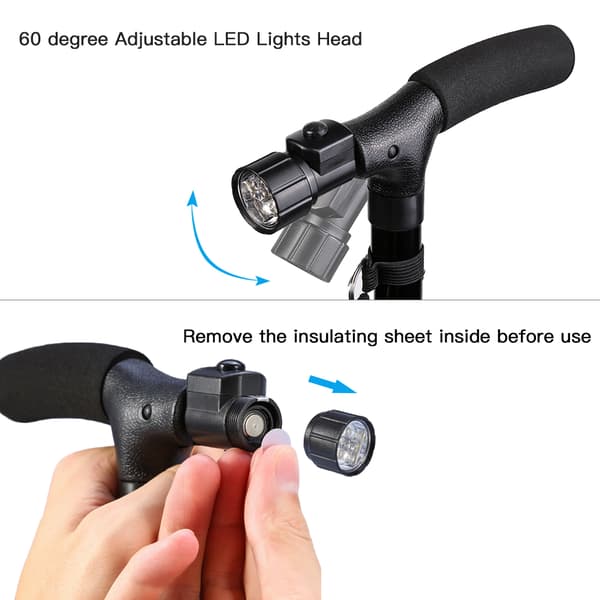 Foldbar stok med LED-lys og polstret håndtag