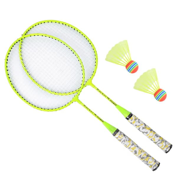 Fluorescerende gul badmintonketsæt til børn med 2 bolde udendørs sportslegetøj til drenge og piger