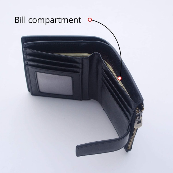 Kvinders RFID-blokerende læder lynlåslomme tegnebog Kreditkortslot pung med ID-vindue til kvinder