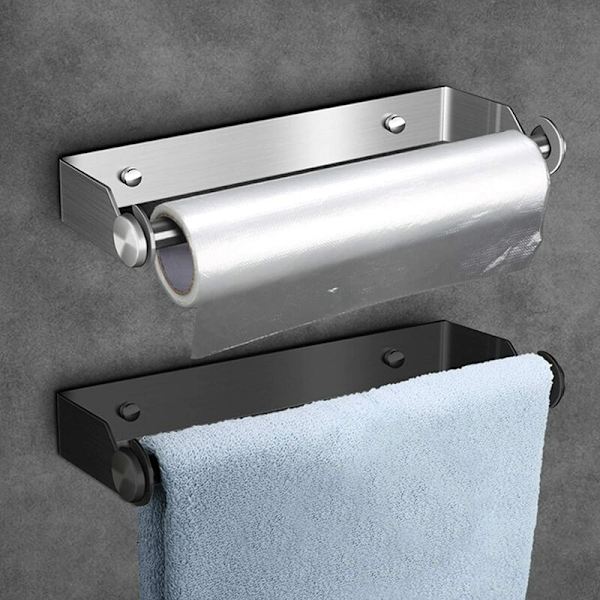 Vægmonteret køkkenhylde i rustfrit stål, toiletpapirholder (27 cm børstet vævsholder [med lim+skruer])