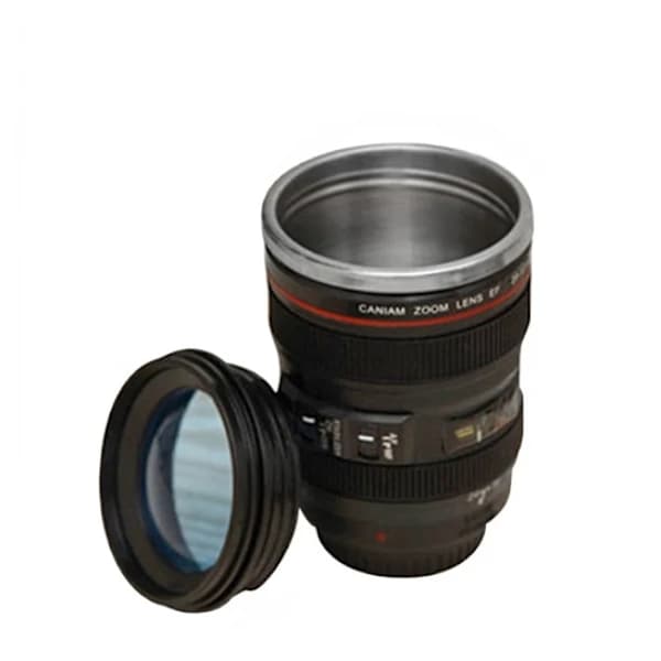 Creative Camera Lens Cup Vattenmugg Svart rostfritt stål kaffemugg (svart 400ml)