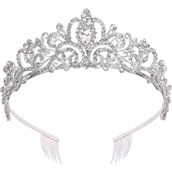 Sølv krystal tiara krone pandebånd prinsesse elegant krone med kamme til kvinder piger brude bryllup galla fødselsdag