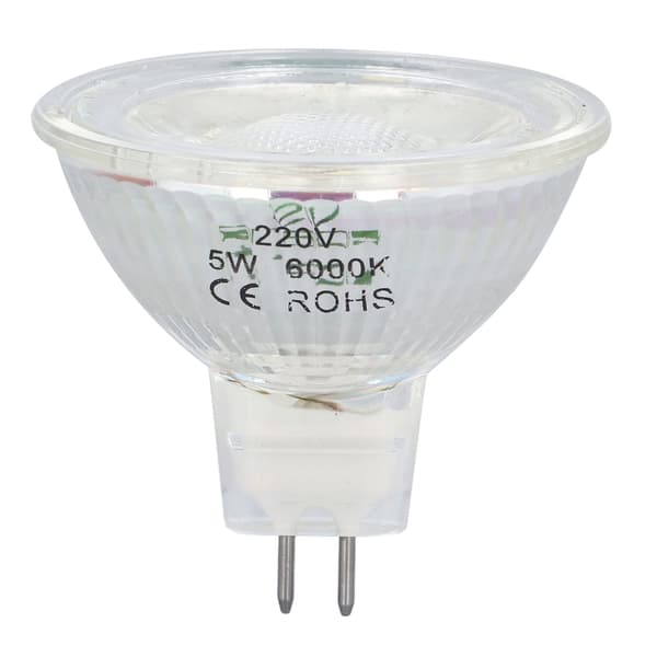5W COB LED MR16 Glass Dimmbar Spot Light 220V Ren Hvit 6000K for Soverom Stue