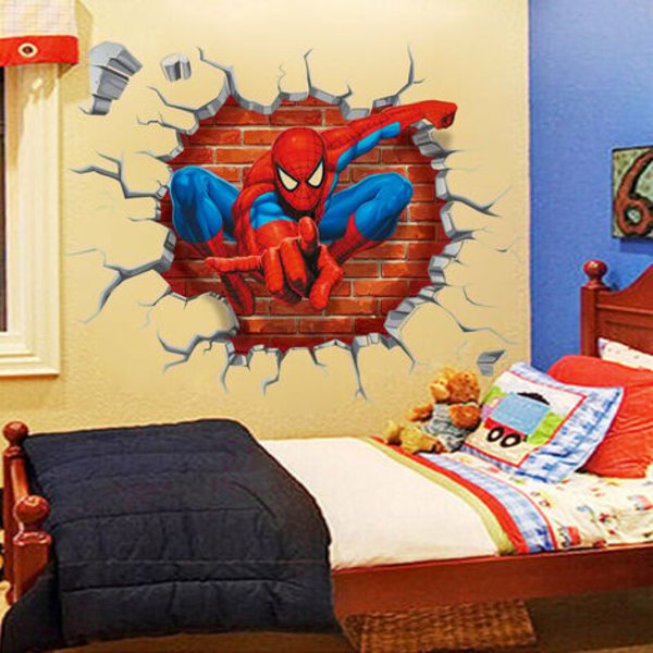 3d tecknade Spiderman väggklistermärken superhjältar för pojkar barnrum