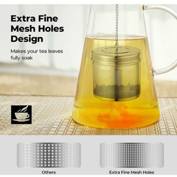 Pak stor te-infuser-infuser Løse blade krydderi-te-te-infuser til køkken, 18/8 304 rustfrit stål, gevindlåg, kæde H