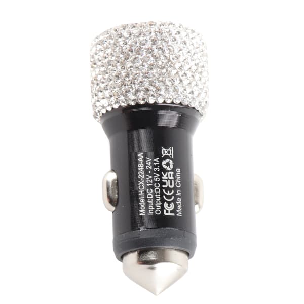 USB Billader 5V Rhinestone Dekorasjon Dobbel Port Hurtiglader Adapter Bilinteriør Tilbehør Hvit