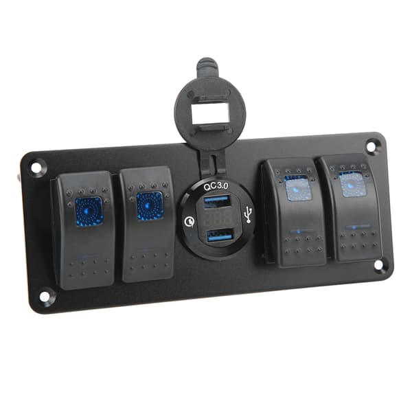 4 i 1 Kombinasjonsbryterpanel Dobbel USB-lader LED Spenningsdisplay for UTV ATV Lastebil Tilhenger Buss Yacht Båt