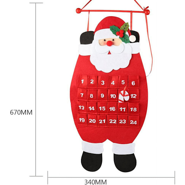 Julemandens Adventskalender 2024, 3D Hængende Filt Adventskalender, Genanvendelig Jule Nedtællingskalender, Velegnet til at Dekorere Gaver