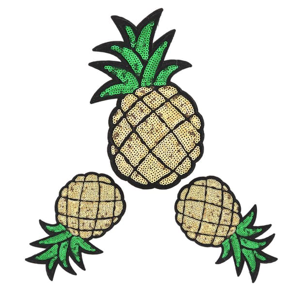 Ananas stoflapper - Sæt med 3 - Sy/stryg på - DIY pyntedekoration til tasker og tøj