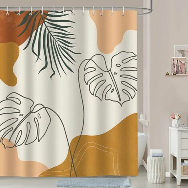 Minimalistisk Boho Tropical Leaves Badeforhæng 180 x 180 cm Badeforhæng Polyester Stof Meldug resistent Vandtæt