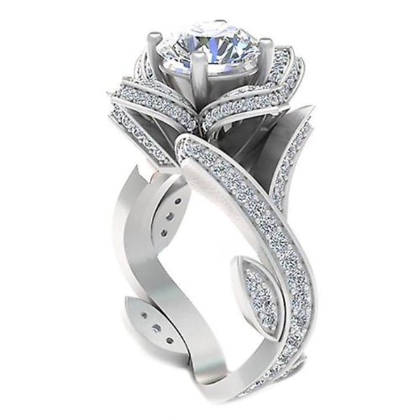 Kvinnor Romantisk gåva Bröllopsfest Blomma Blad Glänsande Zircon Knuckle Finger Ring 6