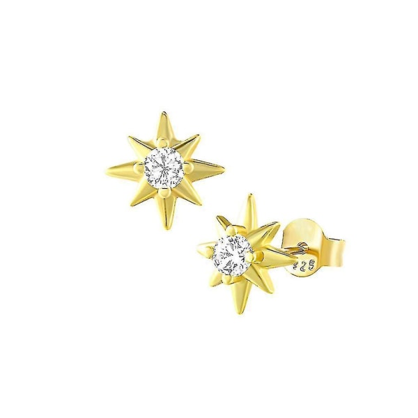 örhängen Small Sun Octagonal Star Golden S925 Diamond inbäddade örhängen Örhängen för ceremoni