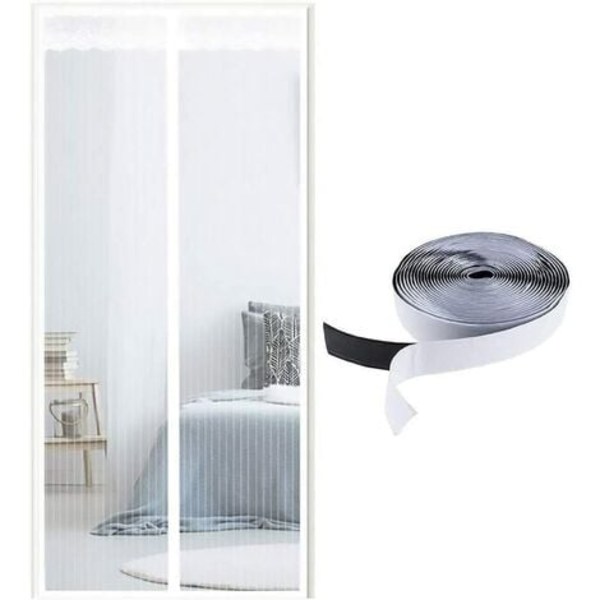 Magnetiskt myggnät för dörr, magnetisk tätning från topp till botten, automatisk stängning, håller frisk luft inuti (100x210cm, vit