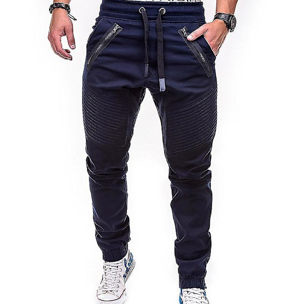 Elastisk midja, dragsko, joggingbyxor för män Navy Blue L