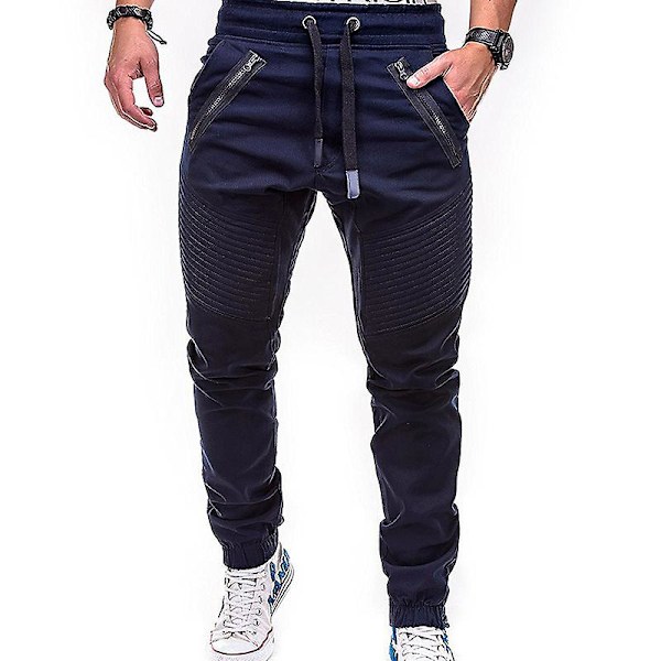 Elastisk midja, dragsko, joggingbyxor för män Navy Blue M
