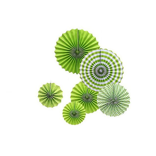 Paper Fan Flower Set, Grönrandig 6 Pack