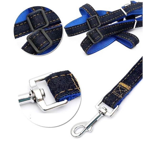 Hundhalsband, selar och koppel, färgglada jeanskoppel hundhalsband med kedja (svart 1.5)