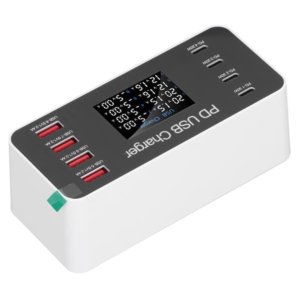 8-ports USB-ladestation 30W PD digitalt display 100-240V EU-stik