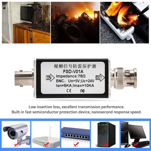 CCTV Analog Kamera BNC Overspændingsbeskytter 24V Lynafleder