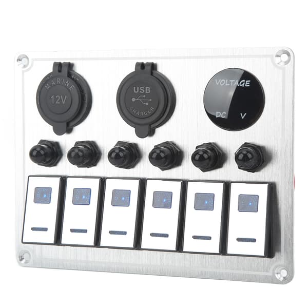 6-gang On/Off Vippekontaktpanel Vandtæt Toggle Switch Panel med 2 Blå LED til Bil RV UTV