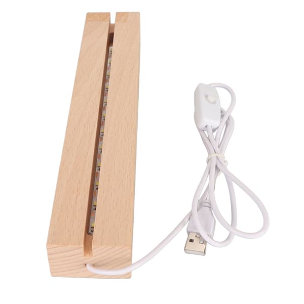 Rektangulær LED Lys Display Stand Varmt Lys USB Interface Træ Kunst Lys Display Base til Krystal Akryl 24cm 9.45in
