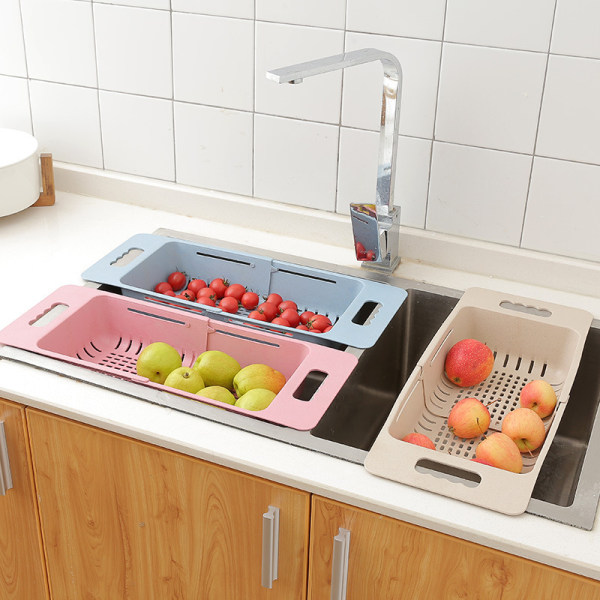 Kreativ boligindretning Daglige fornødenheder Familie Daglig Køkken Artefakt Opbevaring Vask Hvedefiber Udtrækkelig afløbskurv (Pink + Blå)