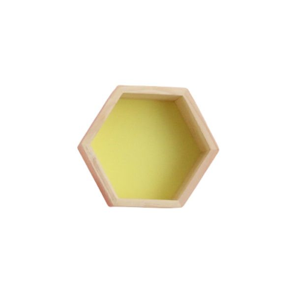 Massivt trä vägghylla display hylla, honeycomb sexkantig form (liten, gul)