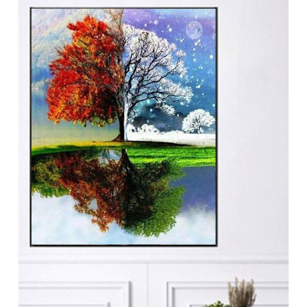 Fire årstider træ diamantmaleri (30*40 cm)