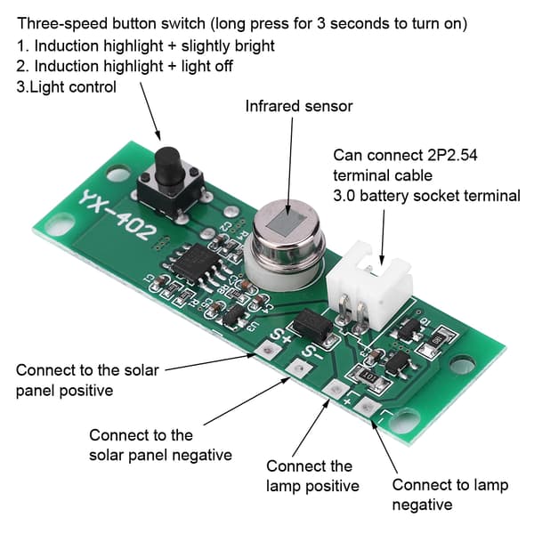 Solarlampa Kretskort Infraröd Mänsklig Induktion Vägglampa Kontrollsensor Kontroller 3.7V