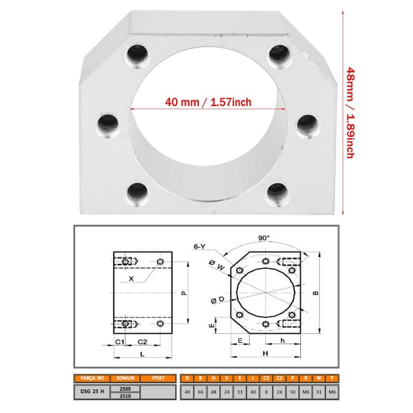 DSG25H Kule Skrue Mutter Hus Monteringsbrakett for SFU2505 SFU2510