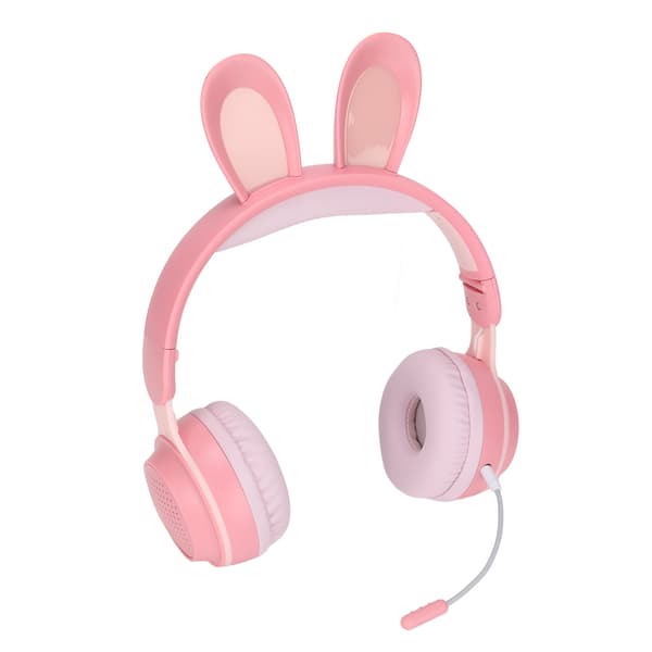 Kaninøre Bluetooth 5.0 Foldbare Trådløse Hovedtelefoner til Børn med LED Farvelys Pink PC Tablet Online Læring