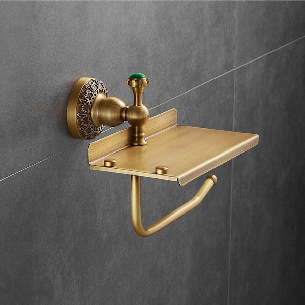 Toiletpapirholder massiv messing vægmonteret toiletrulleholder tissueholder toiletpapir opbevaring antik messing finish