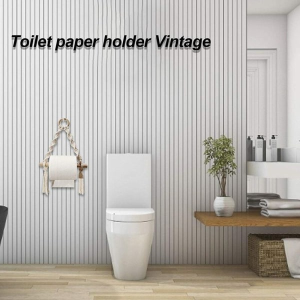 Toalettpappershållare, vävd Macrame Toalettrullehållare för toalett badrum, handgjorda badrumshängande portar (krokfria)