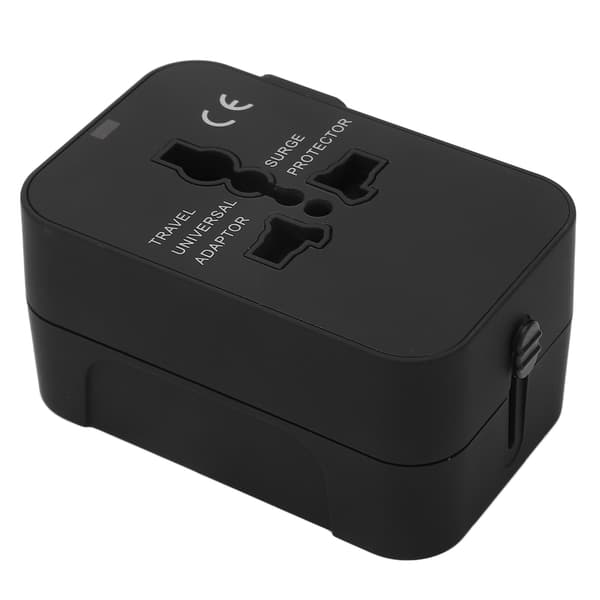 Universal rejseadapter med USB-porte EU US UK AU-stik 100 240VAC Sort