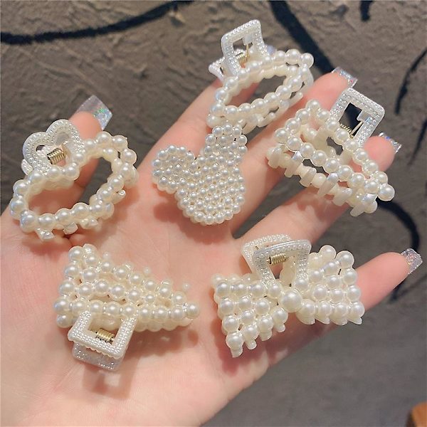 Liten hel pärla Inlagd Catch Clip Vintage Anti Slip Starkt Fixad Delikat Pearl Hårklämma Triangle