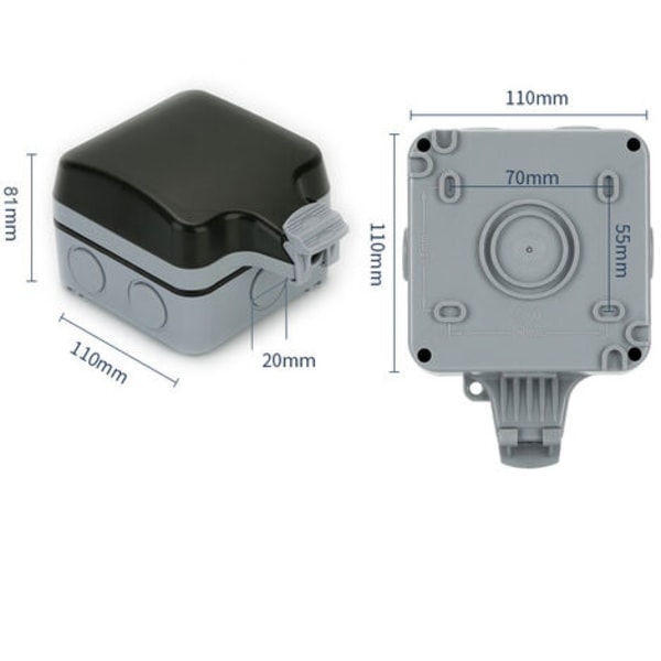 2 STK IP66 udendørs stænksikker boks Stikbar Enkeltrækket regntæt udendørs vandtæt stikkontakt