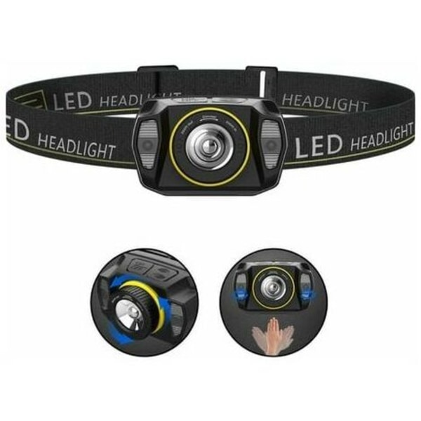 LED-strålkastare, zoombar ljussensor USB uppladdningsbar huvudlampa, kraftfulla vattentäta huvudfacklor för camping, cykling,