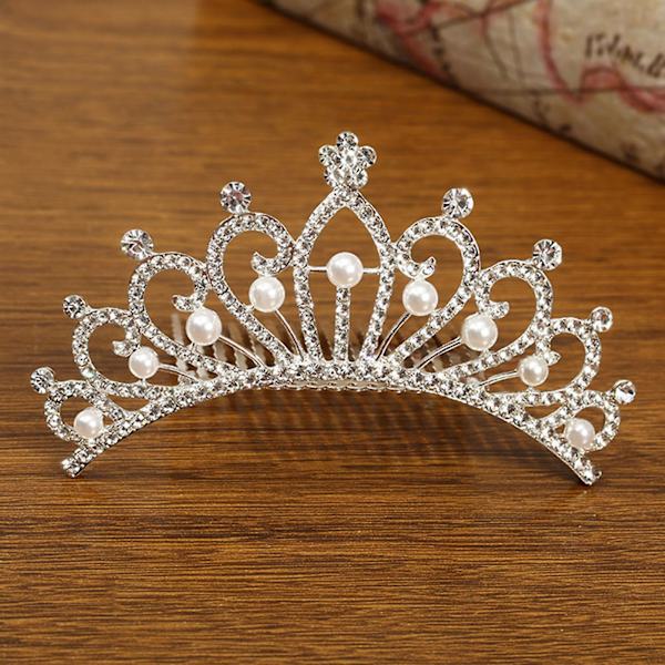 Indsæt Kam Legering Indlagt Perle Krone Hår Smykker Rhinestone Dame Tiara Style Three