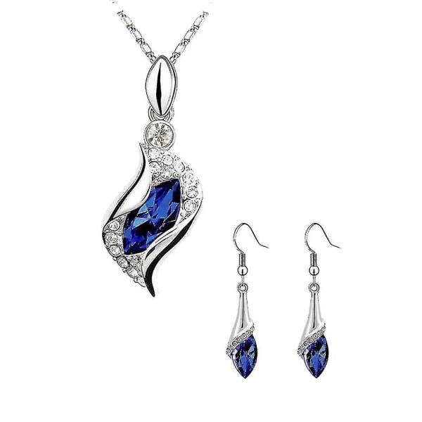 Mode kvinnor smycken Set Crystal Waterdrop hänge halsband Ear Stud örhängen
