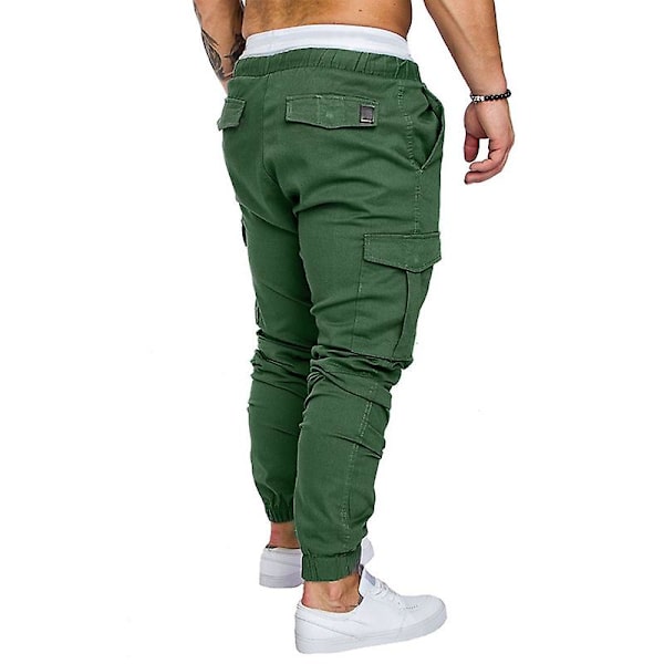Enfärgade joggingbyxor med dragsko för män Green M