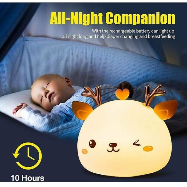 Baby nattlampa, uppladdningsbart led barn nattlampa, sänglampa, vuxen flicka pojke 7 färger bärbar silikon nattlampa, flerfärgad rådjurslampa med touch