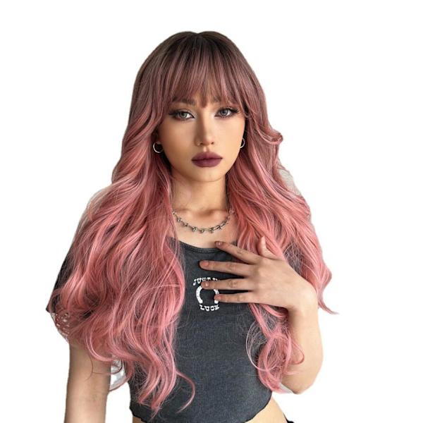 Gradient Pink Bangs pitkät kiharat hiukset (lc6018)
