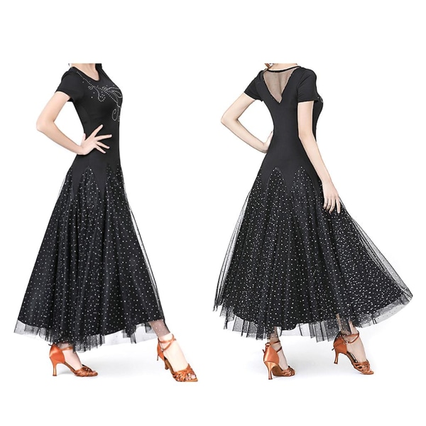 Aikuisten tupsupaljetilla latinalainen tanssimekko Black L