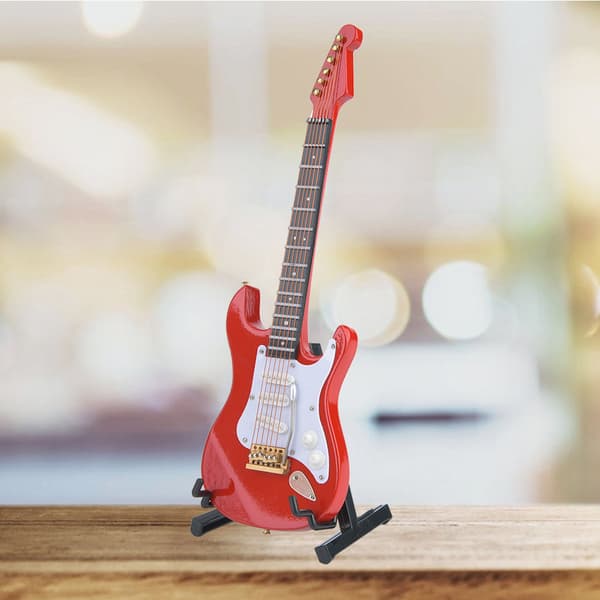 Delikat 18 cm Mini Elektrisk Gitarr Modell Trädekoration Samlarobjekt Ställ Röd