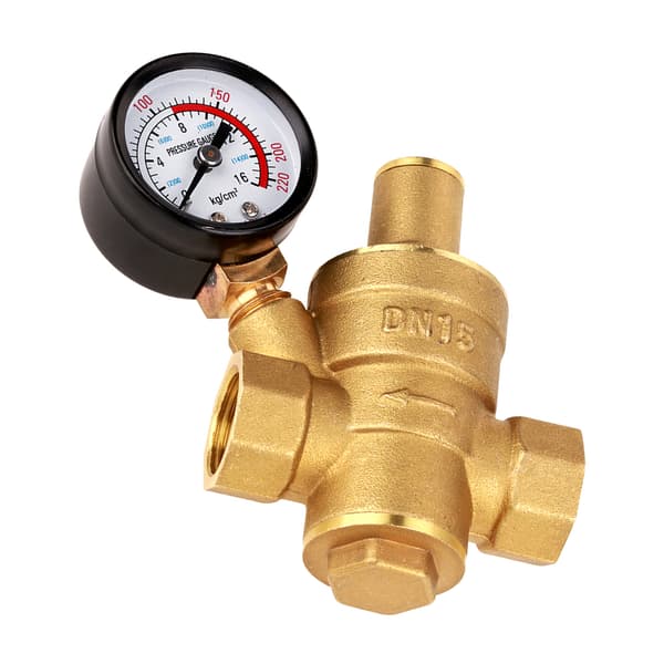 Messing Vandtryksregulator med Måler Justerbar Reducer DN15