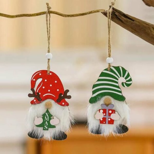 Træ-nisse juletræspynt, træ julevedhæng, juletræs hængende ornamenter, juledekoration