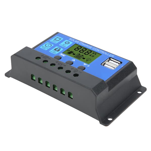 LCD Solcellepanelkontroller Dobbel USB-utgang 12V 24V 30A Batteriladingsmonitor