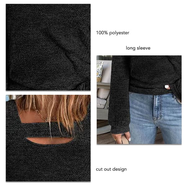 Dame Cold Shoulder Top Cut Out Design Ensfarvet Mode Langærmet Bluse til Hjemmeshopping Sort