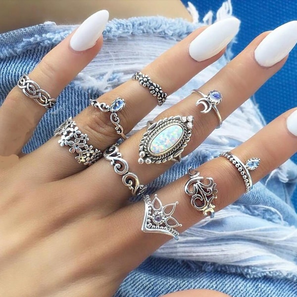 10 st Knuckle Rings Moon Hollow Out Bohemian Stapelbara Ringar Smycken Tillbehör